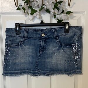 Wallflower Blue Denim Mini Skirt with Rhinestones